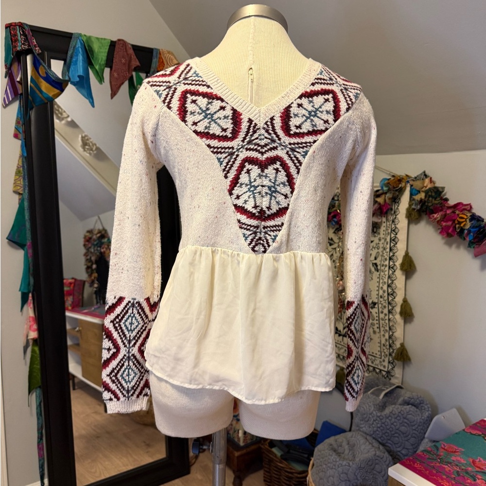 Abercrombie & Fitch Boho Cream and multicolored Patterned Sweater/Blouse - Picture 5 of 7